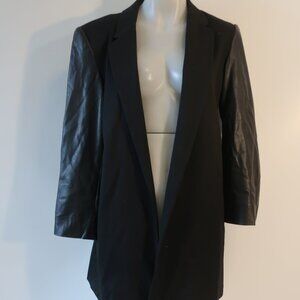 Womens J'Envie New York Black Mixed Media Faux Leather Sleeves Blazer Jacket 12​